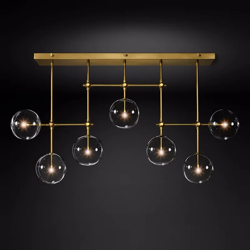 Luxury glass ceiling lamp rectangular restaurant lamp gold branch chandelier