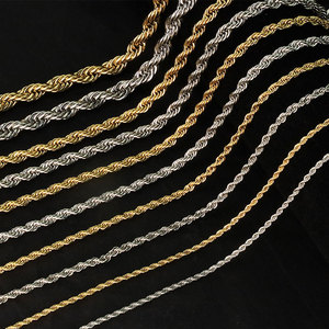 Corrente para pescoço longo de 2mm 3mm 4mm 5mm, joias à prova d' água em aço inoxidável, corrente simples de corda torção de ouro para homens - Product Image 1