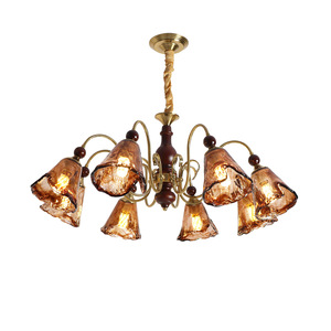 French Retro Style Chandelier Multi Head Amber Glass <b>LED</b> <b>Light</b> For Living Room Bedroom Zhongshan Lighting - Product Image 2