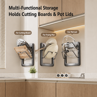 Support mural moderne en plastique pour couvercles de casseroles, à ventouse, double niveau, sans perçage, pour rangement de cuisine, gain de place