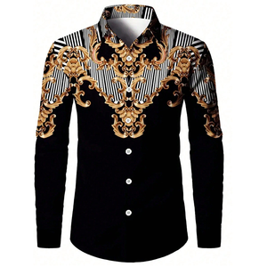 Nouvelle chemise élégante pour homme, style rétro floral, 100% coton, coupe ajustée, col chemise, manches longues, pour soirée de bal, services OEM - Product Image 1