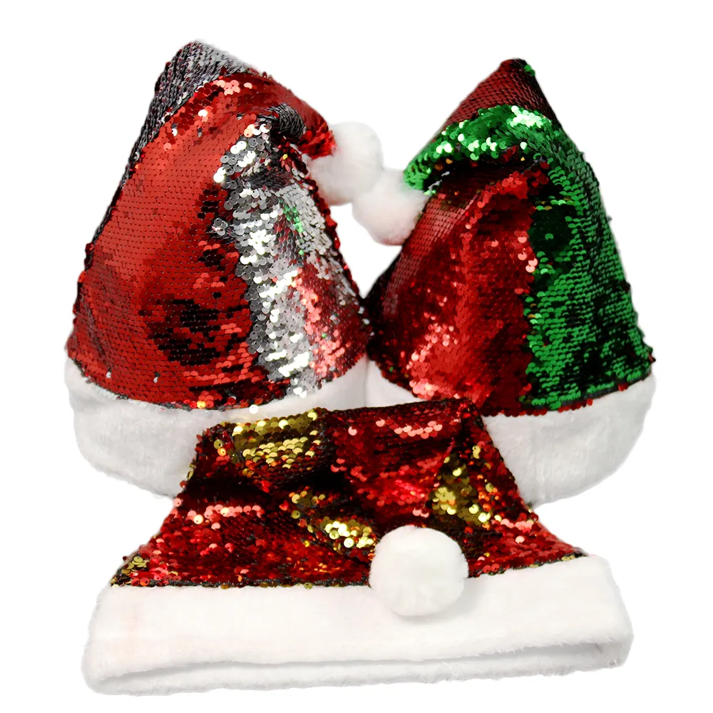 Reversible Sparkle Sequin Flipping Up Christmas hat Santa Hat for Christmas Decoration
