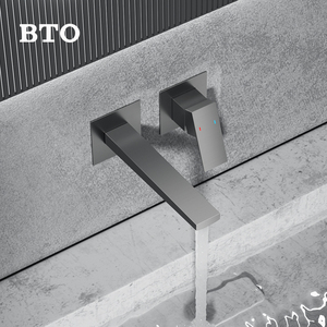 <span class=keywords><strong>BTO</strong></span> Grifo montado en la pared oculto, todo cobre, pistola minimalista, gris, agua fría y caliente, grifo de lavabo oculto incrustado - Product Image 2