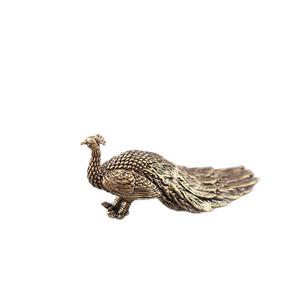 Solid Brass Long Tailed <strong>Peacock</strong> Ornament Desktop Handle <strong>Peacock</strong> Carved <strong>Bronze</strong> Ware Micro Landscape Creation - Product Image 1
