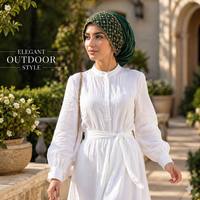 Turban de luxe pour fête à Dubaï, en tissu plissé double couche avec broderie florale dorée et perles en strass