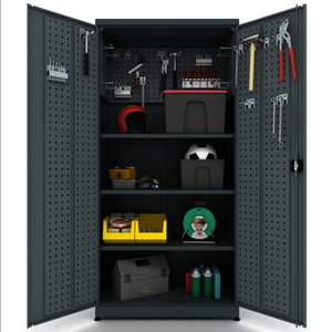 Armoire de rangement d'atelier à 2 portes battantes, armoire de rangement de garage en métal, armoire à outils en acier - Product Image 3