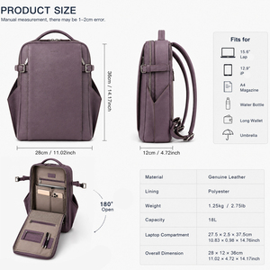 Genuine Leather Women <b>Backpack</b> 15.6 Inch Laptop <b>Backpack</b> Large Capacity Business Travel Daypack Multi Pocket Ladies <b>Backpack</b> - Product Image 2