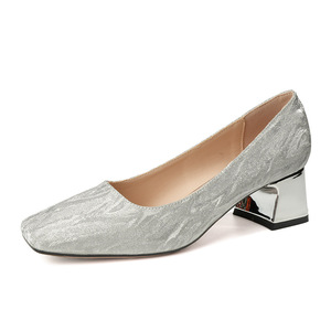 Escarpins de mariée 5688L à bout carré, talon carré, dessus pailleté, confortables, à enfiler, toutes saisons, chaussures pour femmes - Product Image 4