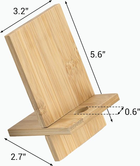 AI-MICH Bamboo Phone Holder for Desk Portable Cell Phone Dock Portable Bamboo Stand With Charging Hole
