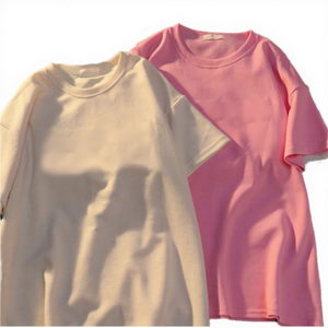Camiseta unisex de algodón con cuello redondo, manga corta, color rosa sólido, estilo casual, jersey, teñido liso, para verano, ropa casual para hombre. - Product Image 1