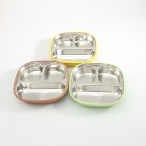 7 1/2 "plaques d'aspiration en acier inoxydable manchons en silicone amovibles non toxiques sans BPA incassable bébé enfants sevrage carré - Product Image 3