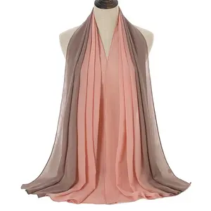 Двухцветный градиентный шарф-шаль, женские хиджабы, жемчужный шифон, ручная роспись, чистый цвет