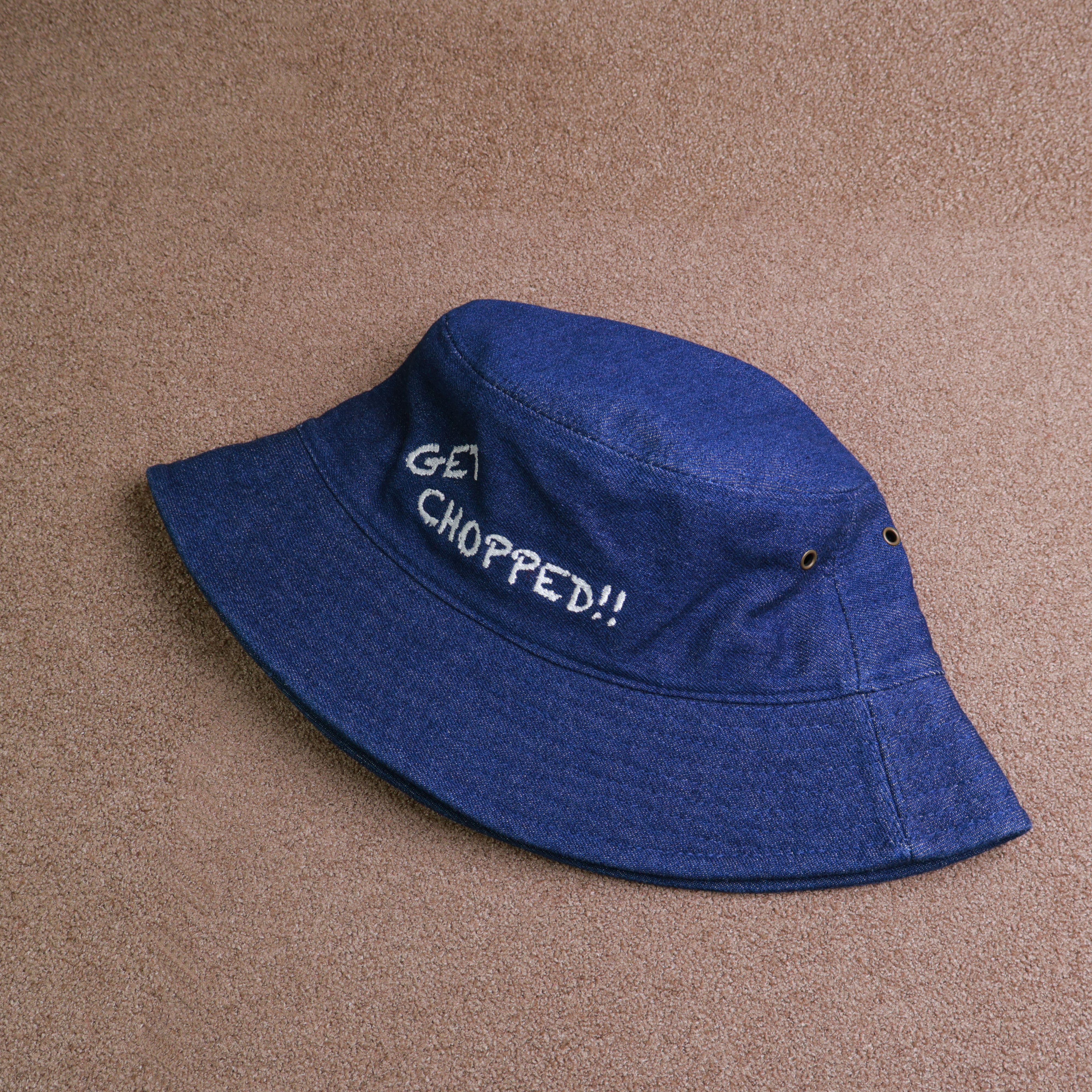 Denim flat embroidered bucket hat