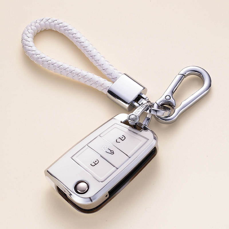 Étui à clés blanc à bords argentés B + cordon