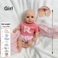 Lebensechtes 12-Zoll-Vollsilikon-flexibles Körper Kleines blauäugiges wieder geborenes Baby mit offenem Mund Mini-Stofftier