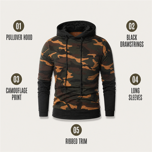 เสื้อฮู้ดผู้ชายลายพราง Camo After Dark ทรงเข้ารูป สวมใส่สบายสำหรับฤดูใบไม้ร่วง ผลิตจากผ้าโพลีเอสเตอร์ 100% แบบเฟรนช์เทอร์รี่ถัก - Product Image 5