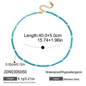 J&amp;D Holiday Style 18k Gold Stainless Steel Casual Classic Natural Stone <strong>Turquoise</strong> Beaded <strong>Necklace</strong> - Product Image 6