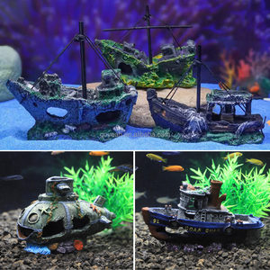 Décoration d'aquarium réaliste en forme de navire pirate en ruine, ornement de <span class=keywords><strong>bateau</strong></span> coulé en résine avec des cachettes en forme de grotte - Product Image 3