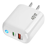 Cargador Superrápido GaN Real de 45 W con Puerto Tipo-C + USB-A, PD45W, Compatible con Carga de Portátiles