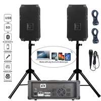 Système de sonorisation professionnel 1000W avec 2 subwoofers 12 pouces, ensemble TWS, mixeur 2 canaux, micro intégré 5.0, écran d'affichage, alimentation CA