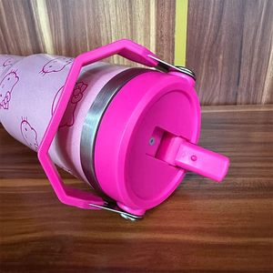 Vaso de paja con tapa de acero inoxidable de 30oz personalizado taza aislada de viaje de gatito de dibujos animados con asa para bebé niño adulto - Product Image 2