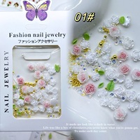Breloques 3D en résine pour nail art, fleur de rose, bijoux en strass, accessoires de manucure en cristal et diamant, autocollants et décalcomanies pour ongles