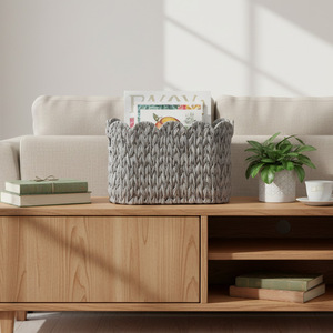 Cesta de almacenamiento tejida Bobai, rectangular, blanca y gris, hecha a mano, para baño, organizador de papel higiénico - Product Image 4