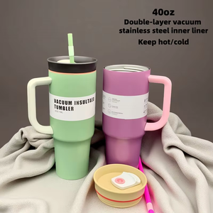 40oz Stainless Steel Vacuum <b>Insulated</b> Tumbler Travel <b>Mug</b> with Straw Handle and Lid Portable Cup for Car Outdoor Camping - Product Image 2