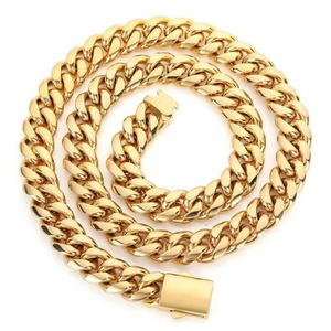 Chaîne cubaine en acier inoxydable avec fermoir à ressort pour hommes, collier et bracelet, vente en gros - Product Image 1