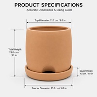 Pot de fleurs rond en terre cuite avec trous de drainage et soucoupe de base, auto-arrosant, pour balcon, patio, jardin