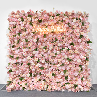 Nicro New 1 Square Pink Roses Wedding Party Backdrop Ornament Background Home Decoration 3D Artificial Silk Flower Wall.