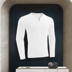 Men's Long Sleeve <b>V</b>-<b>neck</b> Slim Fit Cotton Breathable 200g Knitted Regular Length Sports Tee Casual <b>T</b>-<b>shirt</b> - Product Image 2