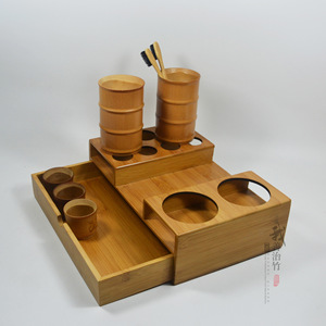 Bamboo Bathroom Organizer Set With Drawer Toothbrush Holder Cups Eco Friendly Rectangular Freestanding 18 In Width - Product Image 3