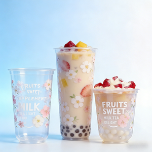 แก้วพลาสติกใส PP แบบใช้แล้วทิ้ง ขนาด 360 มล. 500 มล. 700 มล. 1000 มล. สำหรับสมูทตี้ ชานมไข่มุก พร้อมฝาปิด  รับทำโลโก้ตามสั่ง - Product Image 2