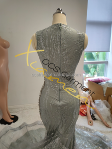 Robes de soirée longues pour femmes Ocstrade, vêtements pour femmes, <span class=keywords><strong>mariage</strong></span> champêtre 2024, robes de bal brillantes en strass argentés, traîne balayante - Product Image 4