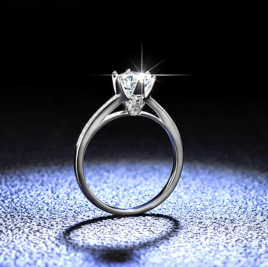 Hoyon perhiasan mewah, cincin pertunangan 1 karat Model baru S925 perak murni VVS1 Moissanite untuk wanita