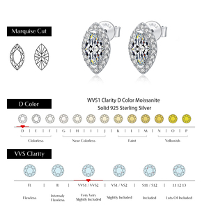 Factory Wholesale Shiny S925 Sterling Silver Marquise Cut D Color VVS1 0.5CT <b>Moissanite</b> Stud <b>Earrings</b> Rhodium Plated Trendy GRA - Product Image 4