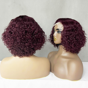 Pelucas de Cabello Humano para Mujer, Peluca de Cabello Funmi Sdd, 8 Pulgadas, <span class=keywords><strong>Color</strong></span> <span class=keywords><strong>Rojo</strong></span> <span class=keywords><strong>Vino</strong></span>, Cierre 4x4, Peluca Bob Rizada de Lujo - Product Image 4