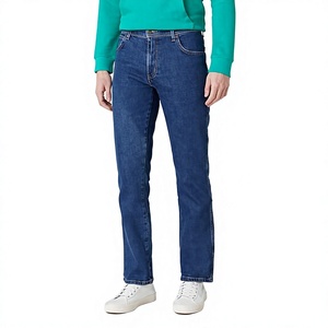 Jeans de mezclilla de corte recto para hombre, lavado oscuro, cintura alta, ajuste regular, algodón, estilo casual, para otoño, proveedor OEM al por mayor - Product Image 3