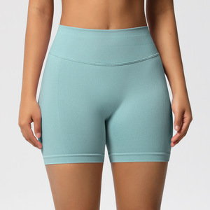 Wholesale Women's Seamless Ribbed High Waist Biker Shorts Butt Lifting Yoga Workout Shorts No Camel <b>Toe</b> Slim Fit Sports Shorts - Product Image 4