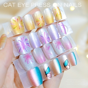 10 pièces/sac feux d'artifice amour oeil de chat à la main ongle Patch brillant presse sur les ongles couverture complète ongles conseils détachable bricolage <span class=keywords><strong>manucure</strong></span> porter - Product Image 2