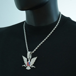 Collar con Colgante de Águila, Bandera y Pistola de Aleación de Zinc para Hombre, Chapado en Oro con Cadena de Cuerda, Estilo Hip Hop - Product Image 3