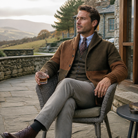 Cardigan en tricot décontracté pour homme, col châle, boutons sur le devant, poches à rabat, couleurs contrastées, pour l'automne et l'hiver