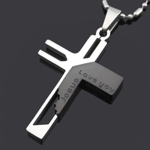 'Ti amo geso' inciso argento/oro/nero/blu placcato in acciaio inox di alta <span class=keywords><strong>qualità</strong></span> titanio croce collana per uomo donna - Product Image 1