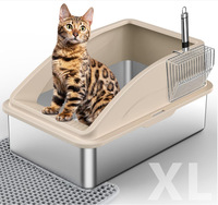 Bac à litière pour chat en acier inoxydable sur mesure - Extra large, semi-fermé, facile à nettoyer, design à bords hauts, grande capacité, carré