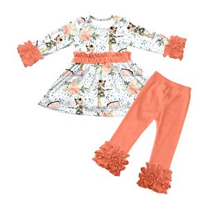 Conjunto de 2 Piezas para Niñas Pequeñas de Seda de Leche, Túnica con Volantes Estampada y Pantalones, Ropa Infantil de Seda de Leche Suave - Product Image 1