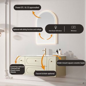 Meuble-lavabo mural simple pour salle de bain, moderne, peint, avec miroir LED et fermeture douce, prix de gros, vente chaude, pour hôtel - Product Image 2