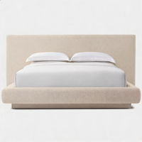 Lit Moderne en Bois Massif avec Panneau Rembourré en Tissu, Taille Personnalisable, Écologique, pour Hôtel et Villa