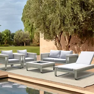 Set di Divani in Vimini Moderno e Lussuoso, Salotto Modulare in Rattan PE, Arredamento da <span class=keywords><strong>Giardino</strong></span> per Hotel di Alta Qualità Personalizzato in <span class=keywords><strong>Alluminio</strong></span> - Product Image 1