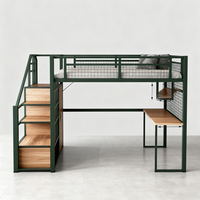 Lit mezzanine en acier robuste avec escalier en bois, adapté aux lits simples, doubles ou queen size, convient aux adultes